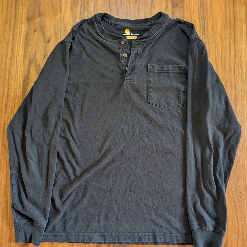 Men's Black Long Sleeve Henley Shirt